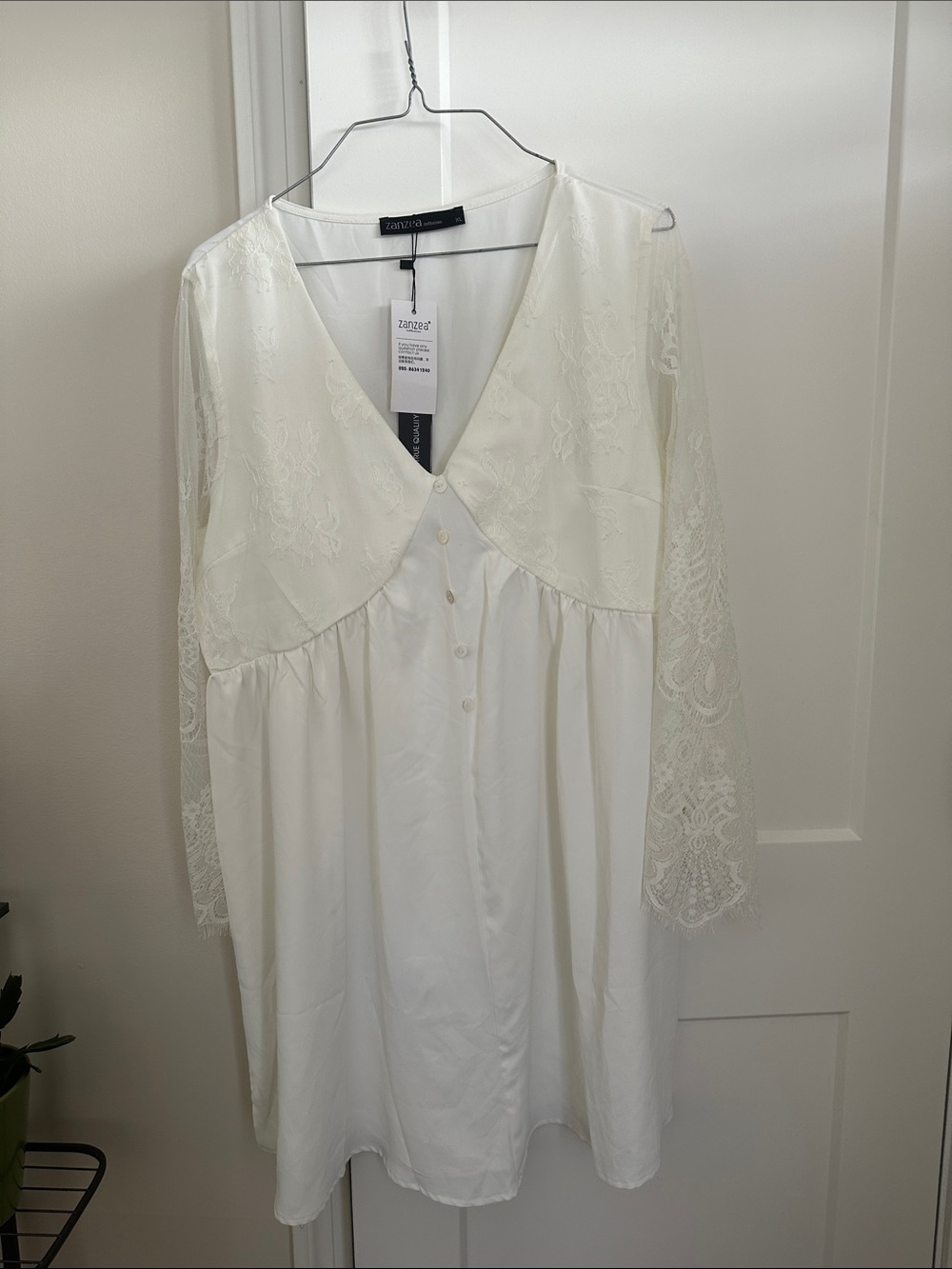 Lace-Sleeve V-Neck Dress